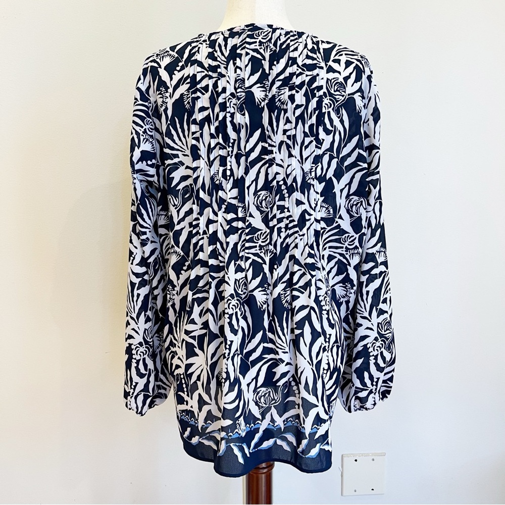 Lilly Pulitzer Top Women Large Blue White Marilina Tassels Relaxed Coastal Tunic - Picture 2 of 14
